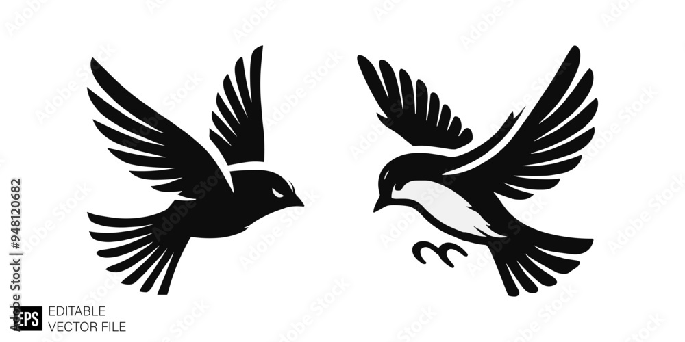 Fototapeta premium set of bird Isolated vector graphic illustration design in black and white silhouette for clip art templates