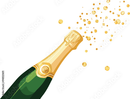 Festive Popping Champagne Bottle Illustration