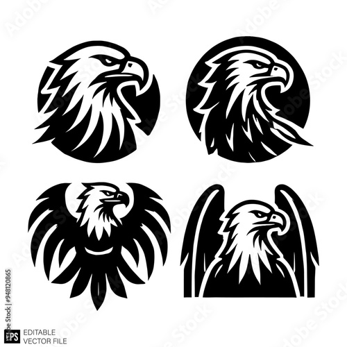 eagle set Isolated vector graphic illustration design in black and white silhouette for clip art templates