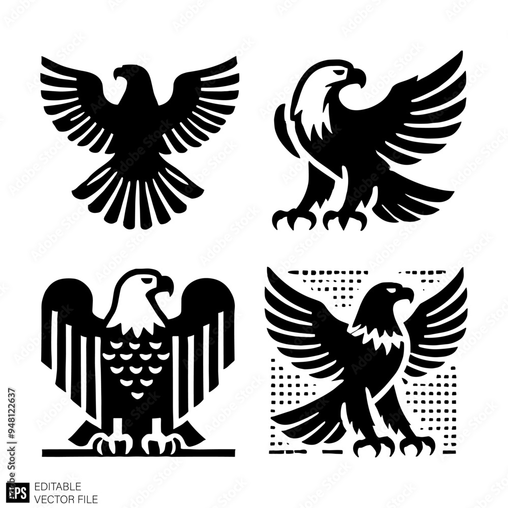 Fototapeta premium eagle set Isolated vector graphic illustration design in black and white silhouette for clip art templates