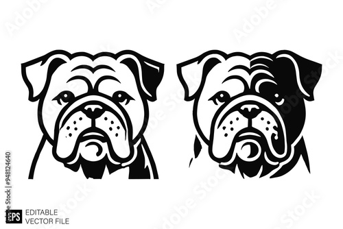 bulldog Isolated vector graphic illustration design in black and white silhouette for clip art templates