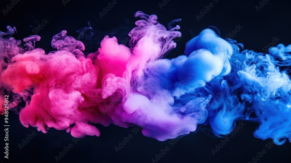Fototapeta premium Vibrant swirls of pink and blue smoke create a mesmerizing abstract background.