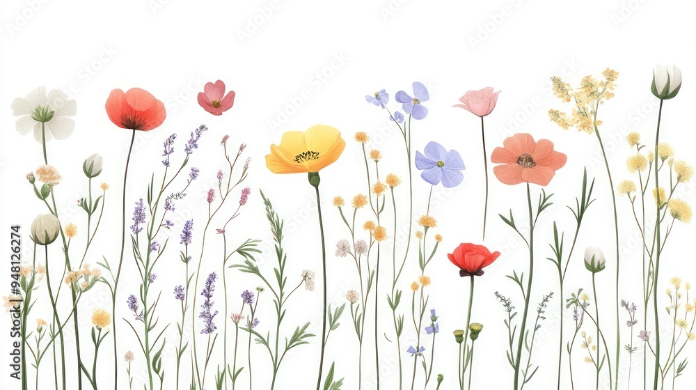 A vibrant display of colorful wildflowers in various shapes and sizes, showcasing the beauty of nature. A vibrant display of colorful wildflowers in various shapes and sizes, showcasing the beauty of nature.