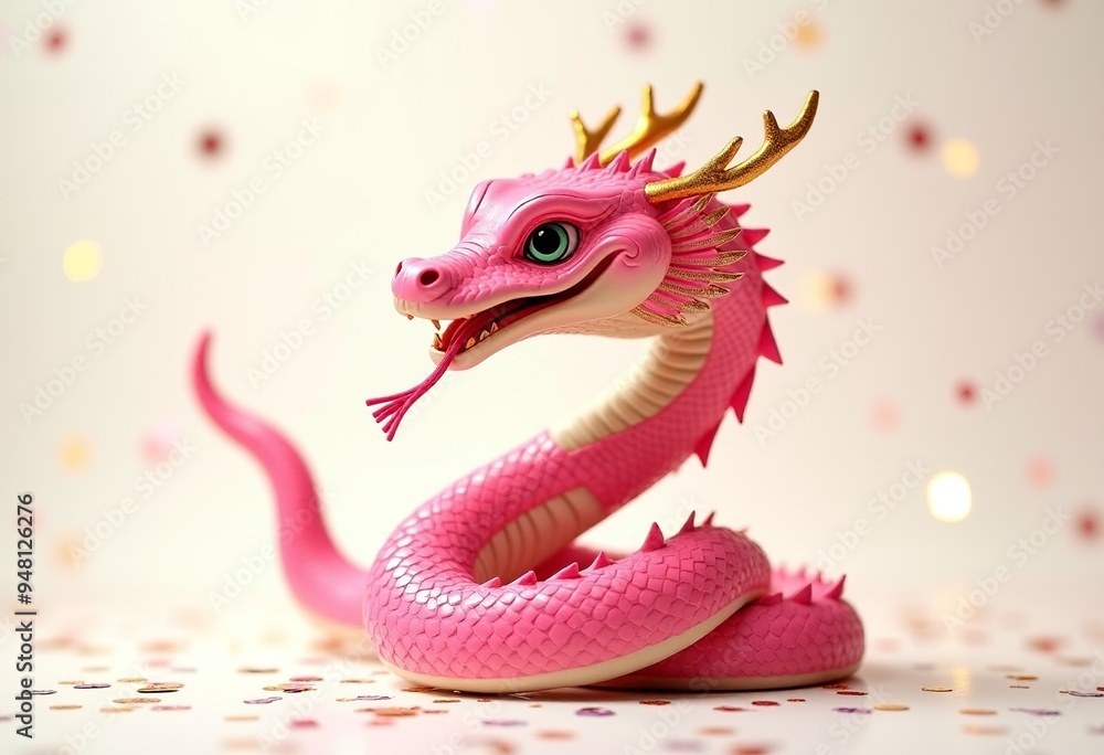 Fototapeta premium Vibrant Pink Snake Shadow Puppet | Traditional Chinese Art 