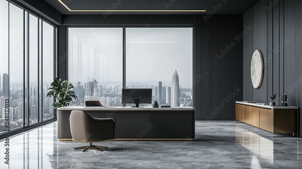 Fototapeta premium Modern 3D office with wooden interior design