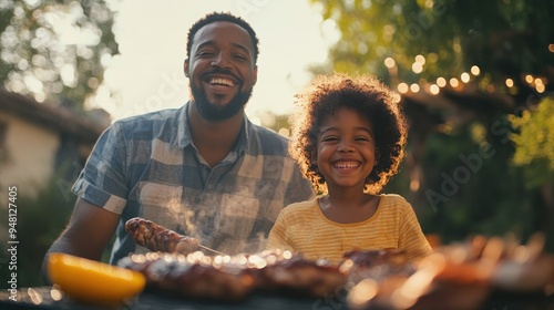 A family celebrating a special occasion with a barbecue in the backyard, surrounded by love and laughter. photo