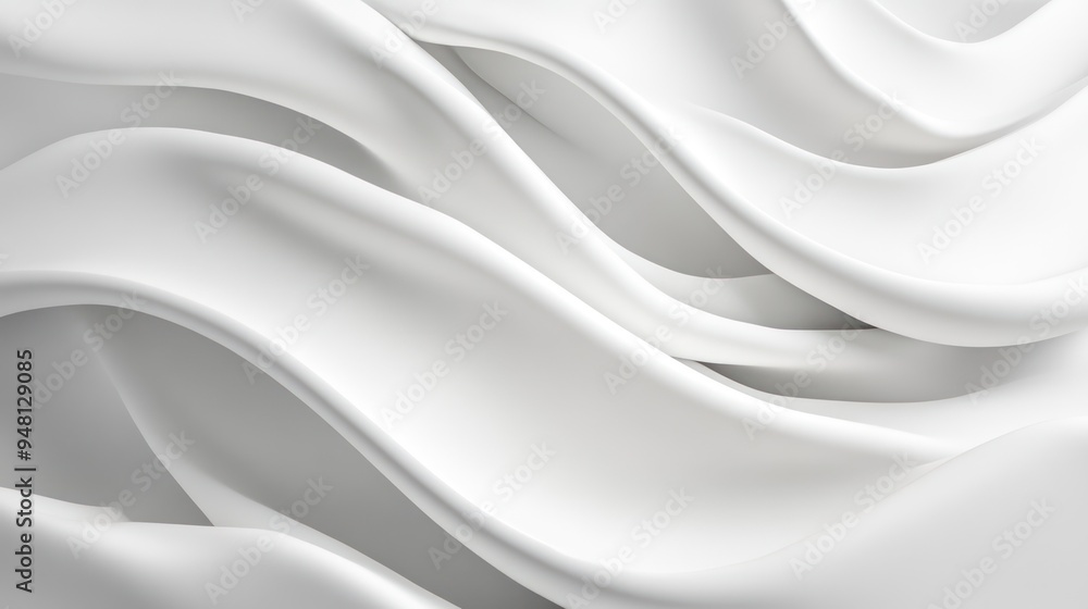 A serene abstract representation of flowing white fabric creating soft, gentle waves. A serene abstract representation of flowing white fabric creating soft, gentle waves.