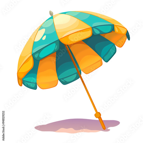 A vibrant illustration clipart of a beach umbrella on a transparent background.