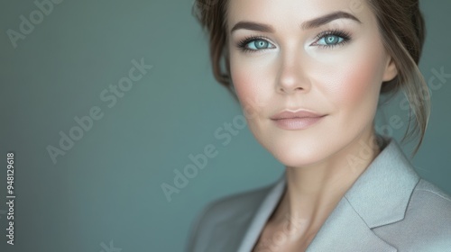 Confident Young Professional Woman with Striking Green Eyes