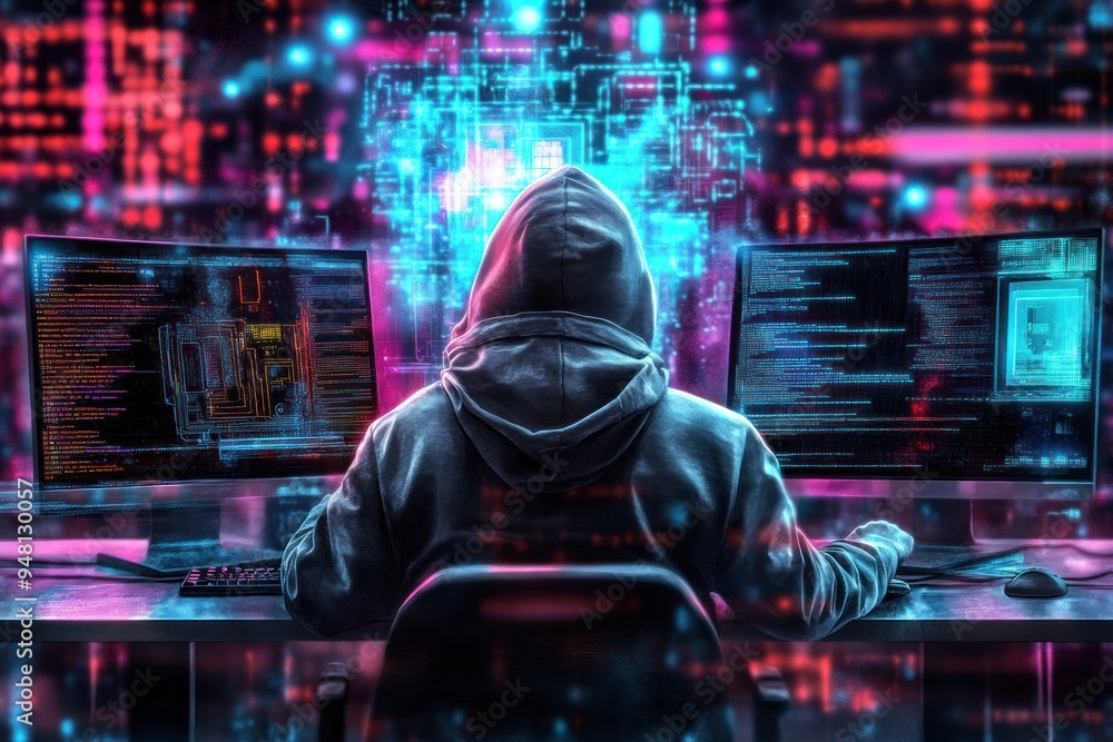 Cyberpunk Hacker in a Neon-Lit Room Cyberpunk Hacker in a Neon-Lit Room