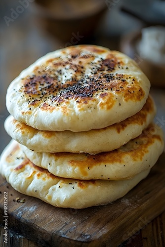 Pita Bread - A round, soft flatbread that is often stuffed with meats, cheeses, or vegetables.