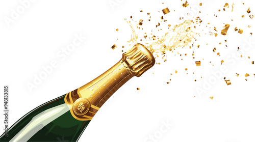 Festive Popping Champagne Bottle Illustration