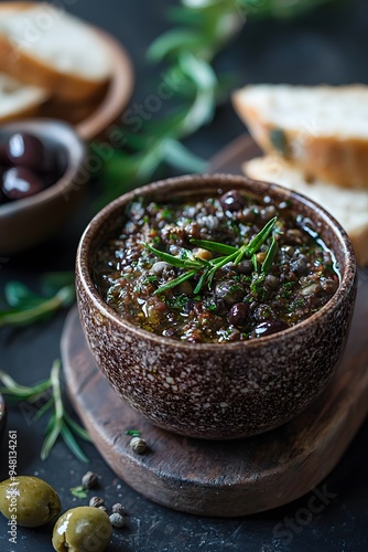 Tapenade - A spread or dip made from finely chopped olives, capers, and anchovies, popular in Provençal cuisine.