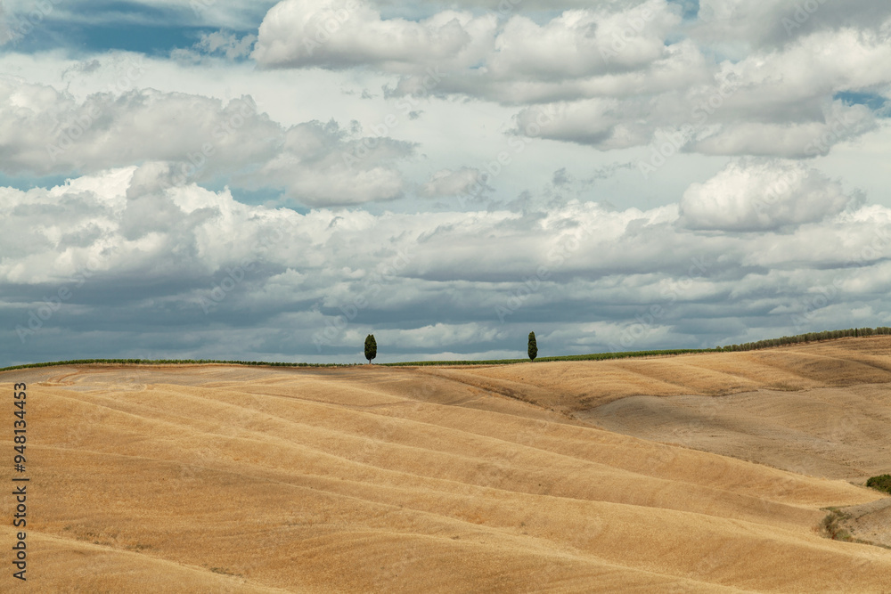 Obraz premium Clouds above wheat fields in Val d'Orcia (Tuscany)