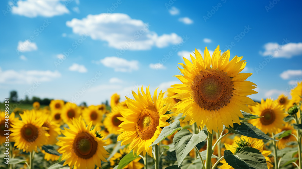 Sunflower field with cloudy blue sky Sunflower field with cloudy blue sky