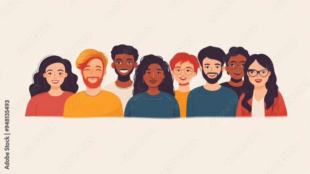 A diverse and inclusive group of people united together in a joyful flat illustration A diverse and inclusive group of people united together in a joyful flat illustration
