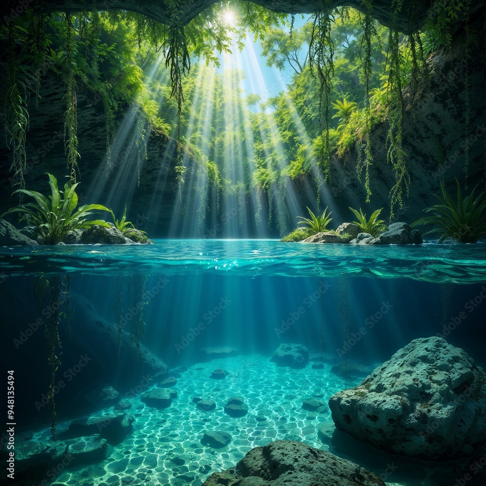 Underwater scene in tropical jungle. Breathtaking green jungle with underwater and trees. Underwater scene in tropical jungle. Breathtaking green jungle with underwater and trees.