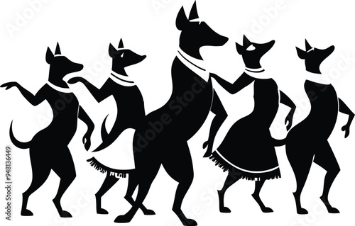 Dance Dog Minimalist Black Silhouette Vector Collection
