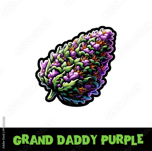 Vector Illustrated Grand Daddy Purple Cannabis Bud Strain Cartoon