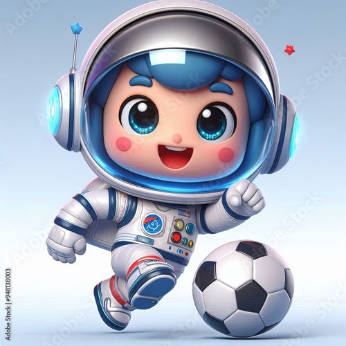 Cute Astronaut Playing Soccer Cartoon,3d Generative aI 