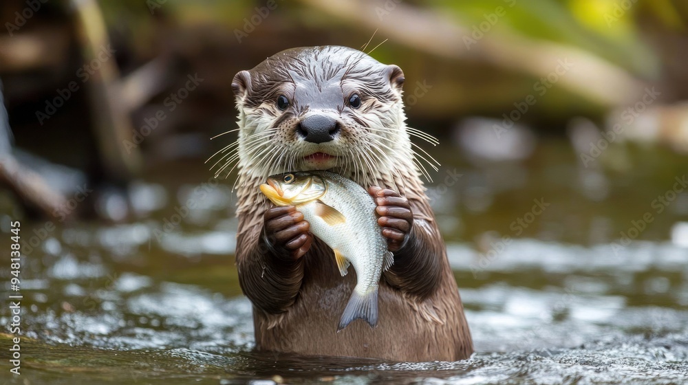 Otter with Fish Catch Otter with Fish Catch