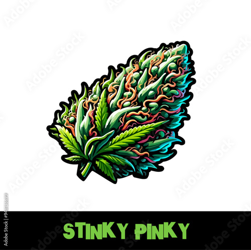 Vector Illustrated Stinky Pinky Cannabis Bud Strain Cartoon