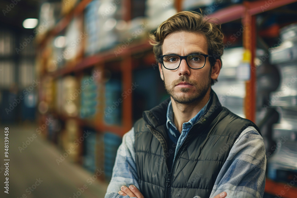 Obraz premium Portrait of a Man in a Warehouse