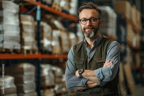 Confident Man Standing in Warehouse