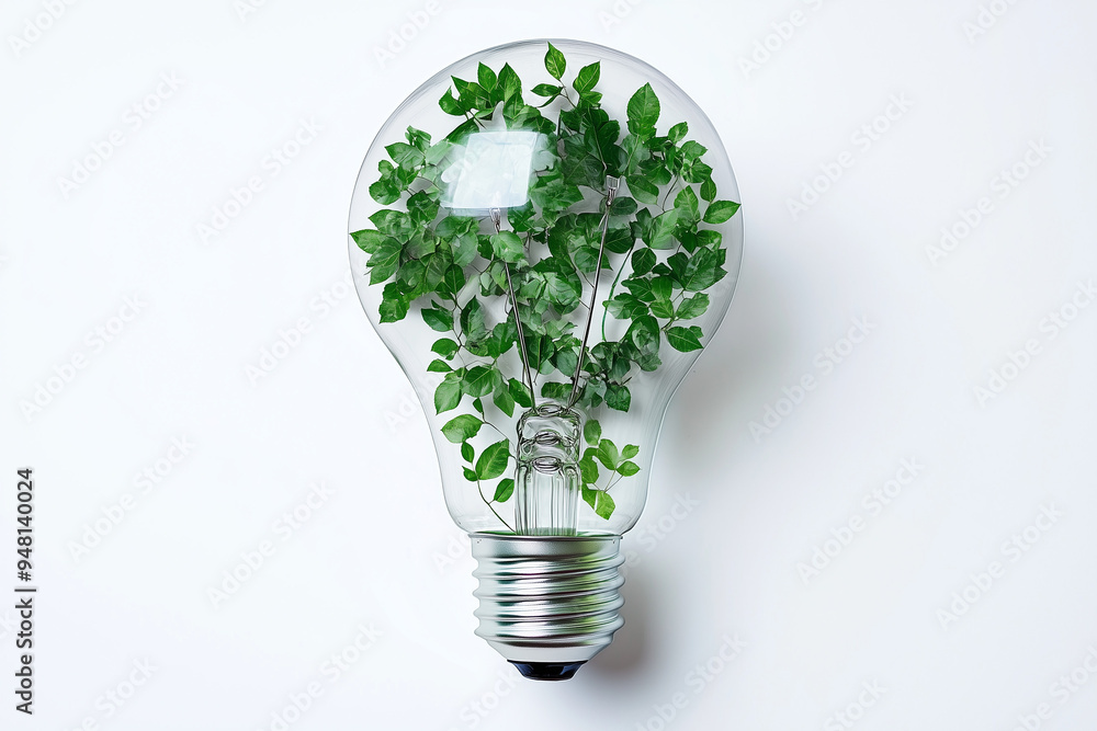 Tree Growing Inside a Light Bulb Symbolizing Sustainable Energy Tree Growing Inside a Light Bulb Symbolizing Sustainable Energy