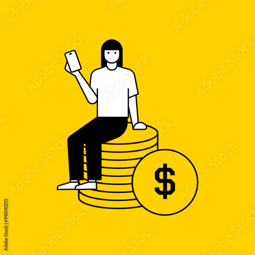 Finance and people, accounts for household economic growth, investment plan management. A man is holding a money icon. A woman put a money icon on her farm. flat design style minimal illustration.