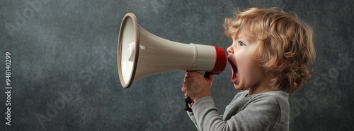 Little Kid Shouting into Megaphone photo