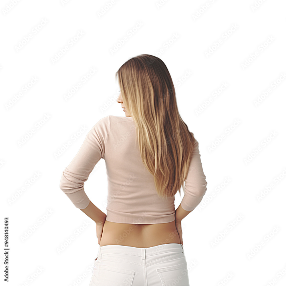 Portrait of a beautiful woman with Straight hair, showcasing beauty and fashion. Back view isolated on transparent background Portrait of a beautiful woman with Straight hair, showcasing beauty and fashion. Back view isolated on transparent background