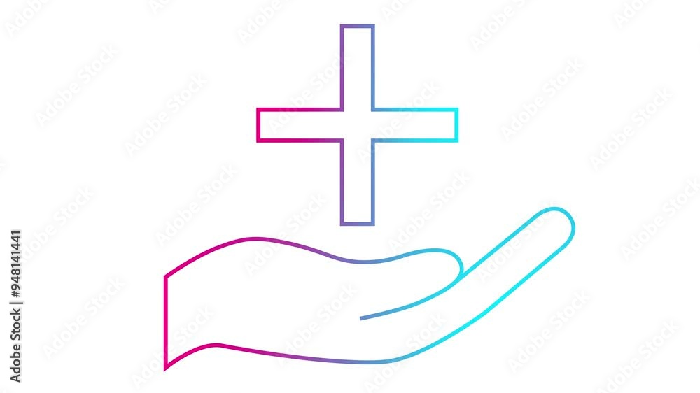 Animated pink icon of hand with medical cross. Linear symbol is drawn. Concept of pharmacy, hospital, ambulance, medicine. Looped video. Vector illustration isolated on white background. Animated pink icon of hand with medical cross. Linear symbol is drawn. Concept of pharmacy, hospital, ambulance, medicine. Looped video. Vector illustration isolated on white background.