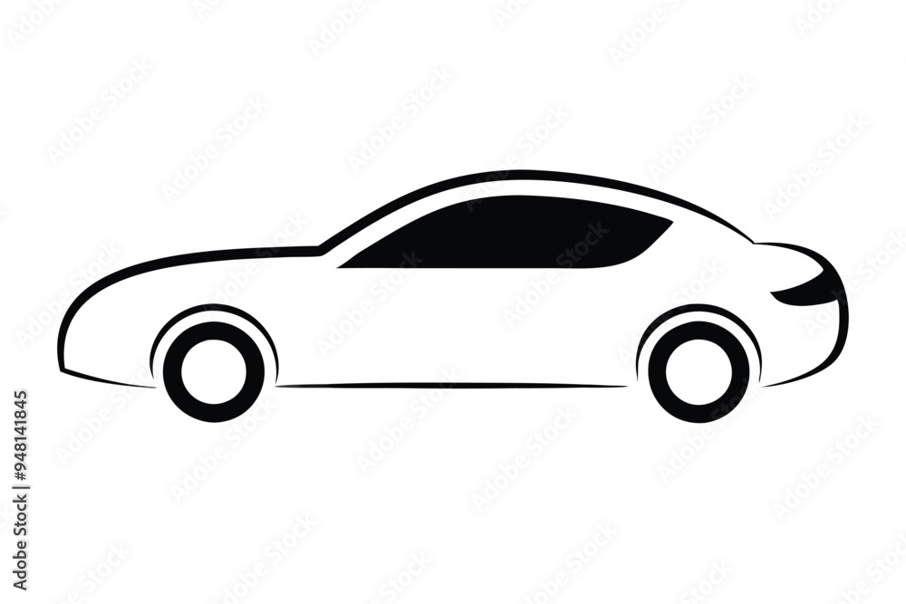A black and white, stylized, silhouette of a car A black and white, stylized, silhouette of a car