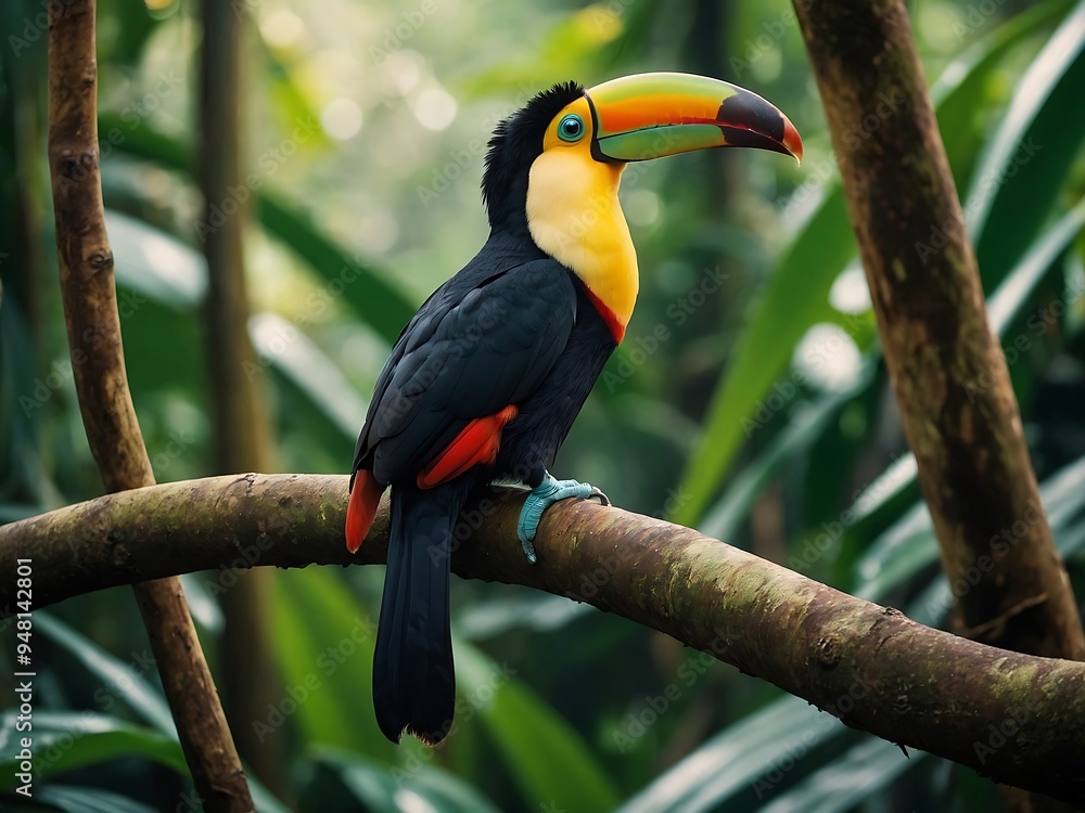 Two toucans perched on a branch in the jungle Two toucans perched on a branch in the jungle