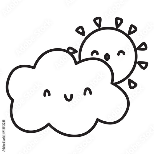 cloud and sun doodle icon transparent background