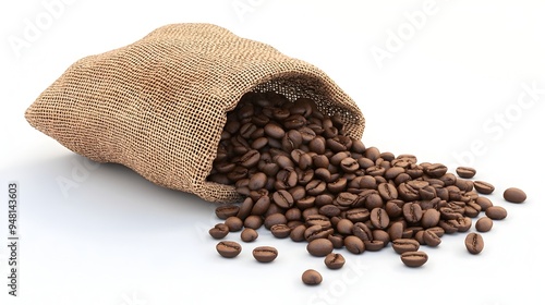 Spilled Organic Coffee Beans from Burlap Sack 3D photo