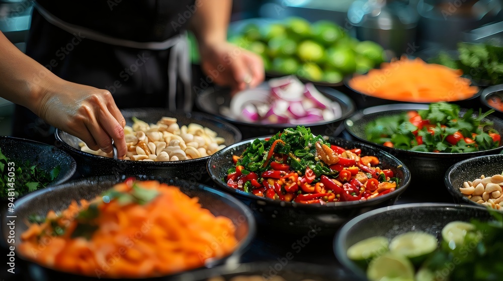 A person is preparing a salad with a variety of vegetables, including carrots A person is preparing a salad with a variety of vegetables, including carrots