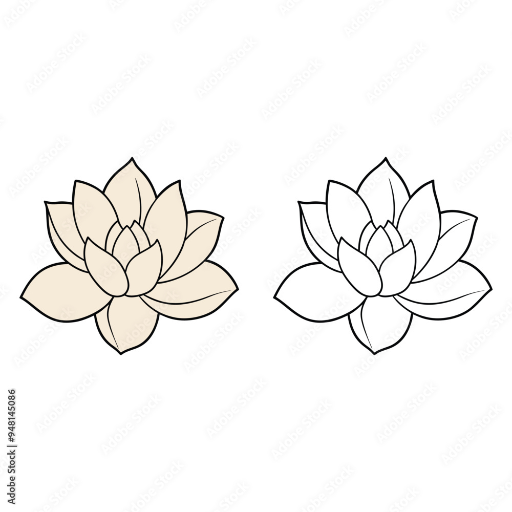 Fototapeta premium Flower Outline Design - Floral Clipart - Magnolia flower illustration in black and white