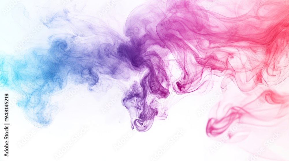 Abstract colorful smoke swirls in vibrant hues of blue, purple, and pink against a white background. Abstract colorful smoke swirls in vibrant hues of blue, purple, and pink against a white background.