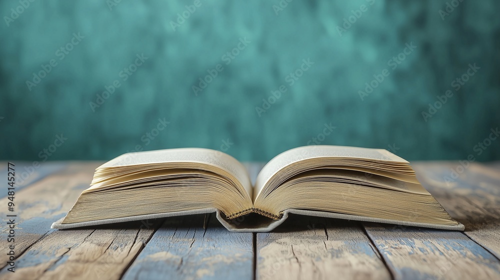 Fototapeta premium Open book hardback books on wooden table. education background. back to school. copy space for text.