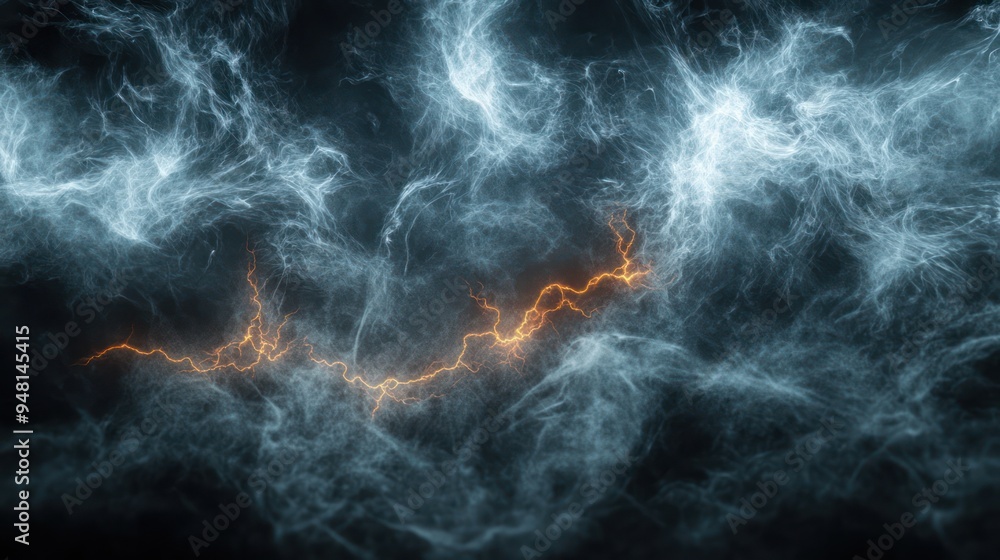 Obraz premium A dramatic display of swirling clouds and vivid lightning arcs, creating a powerful and electrifying atmosphere.
