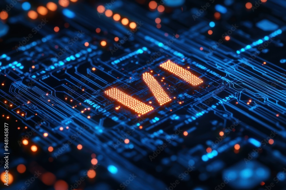 Digital Roman Numeral VII on Circuit Board Digital Roman Numeral VII on Circuit Board