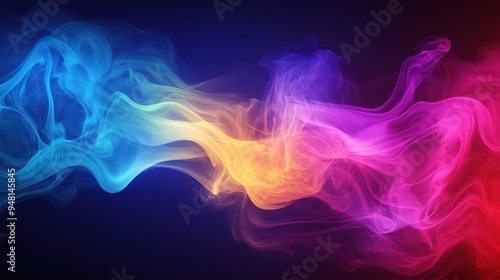 A vibrant swirl of colorful smoke flowing in shades of blue, orange, and pink against a dark background, creating a dynamic and ethereal atmosphere.