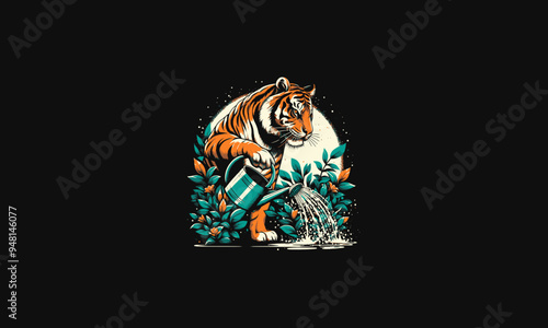tiger watering the plants vector illustration artwork design
