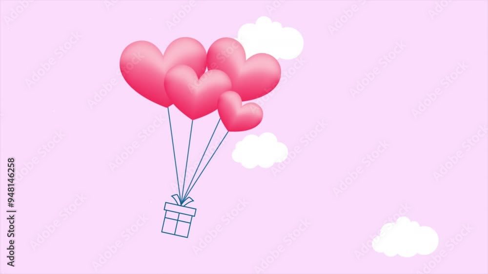 Valentine's Day Flying Love Balloons 2D Cartoon Animation Valentine's Day Flying Love Balloons 2D Cartoon Animation