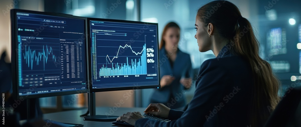 Businesswoman Analyzing Financial Data Businesswoman Analyzing Financial Data