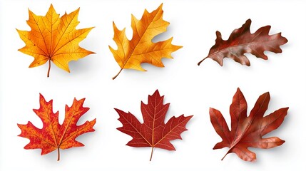 Fall leaves isolated on white background collection.