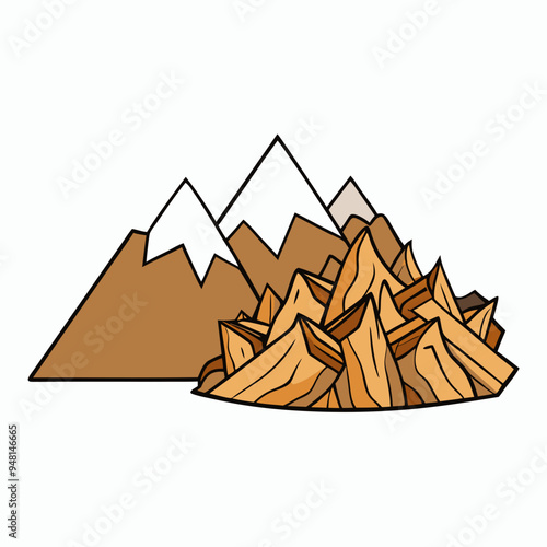 Mountain Wood Shavings Art on White Background