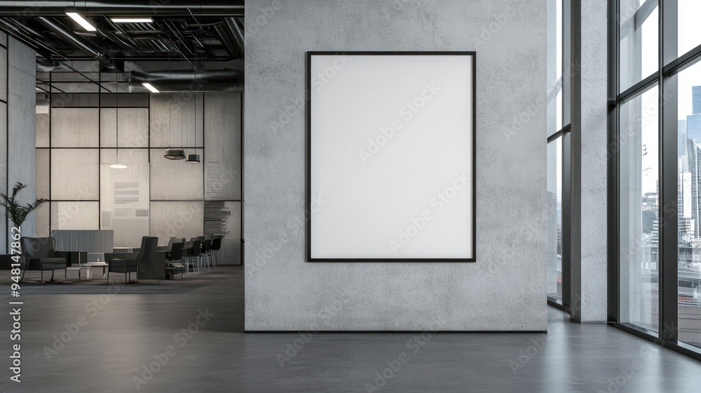 Contemporary office space featuring a blank frame, perfect for customization. Contemporary office space featuring a blank frame, perfect for customization.